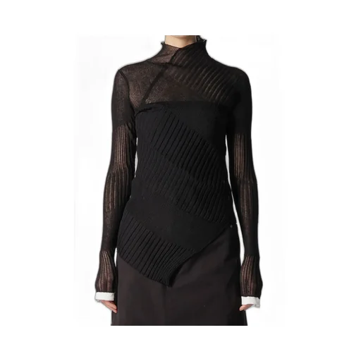 Sheer Asymmetry Ribbed Knit