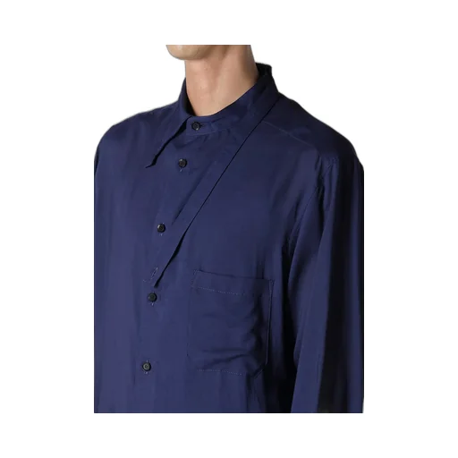 Cellulose Lawn Indigo Dyeing Asymmetry Collar Blouse