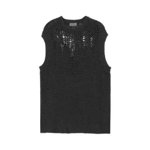 Hand Knitted Damage Processed Garter Round Neck Vest