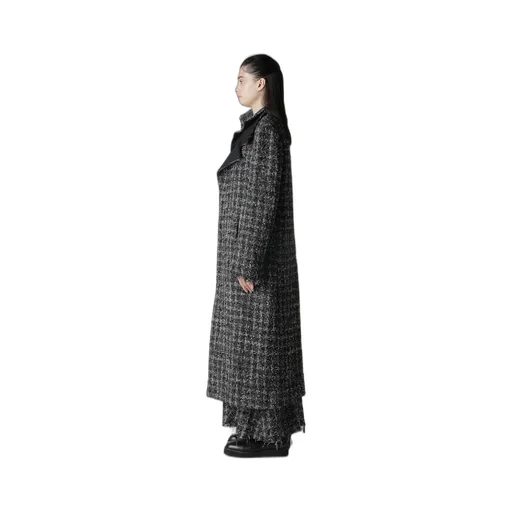 Grey Houndstooth R Double Layered Long Coat