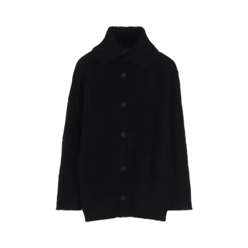 Plating Cable Knit Turtle Neck Cardigan