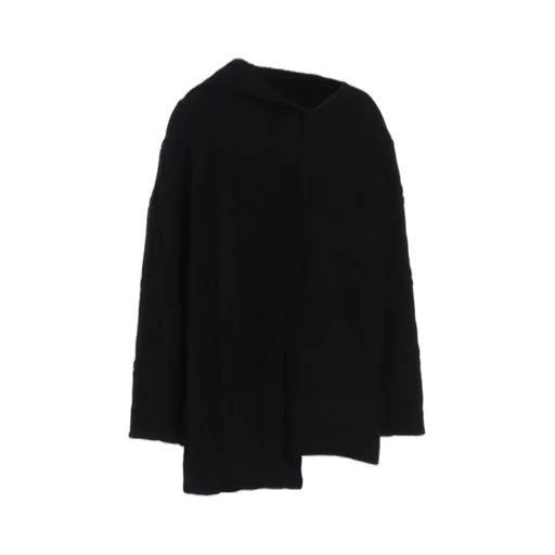 Plating Cable Knit Asymmetry Paneled Po