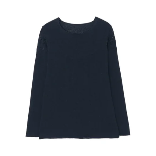 7G Plain Stitch + Hair-Pin Lace Like Lace Panel Long Sleeves T