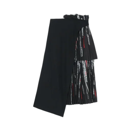 Khadi Cotton + Quotes Print Asymmetric Pleated Skirt