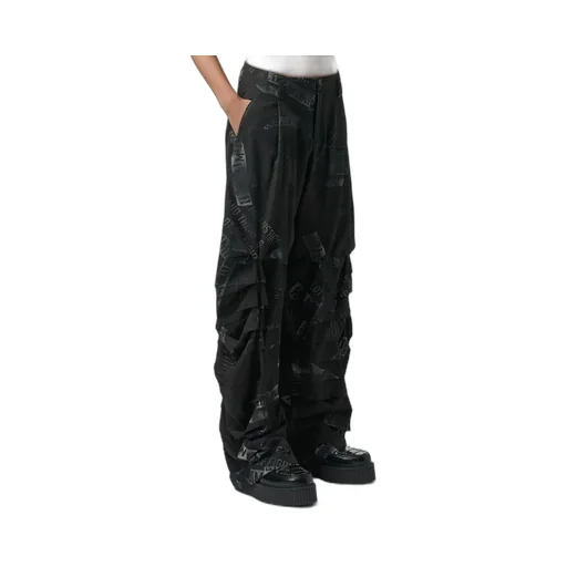 Newspaper Print Pants With Horizontal Pleats