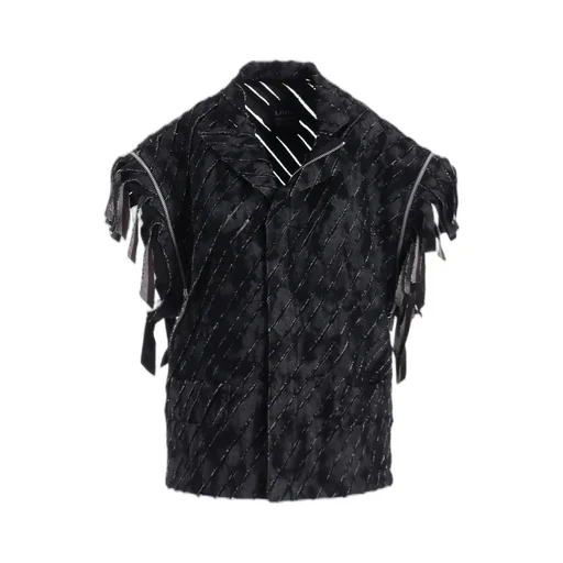 Denim With Slash Detail Cuffs Zip Jacket B