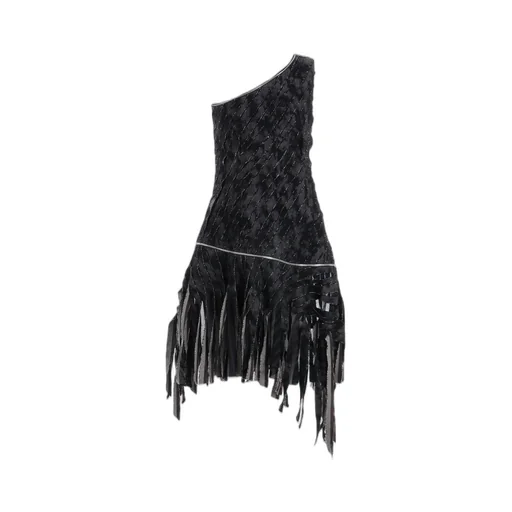Denim With Slash Detail Zip One Shoulder Dress