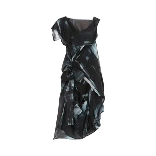 Photo Shredder Print Drape Dress