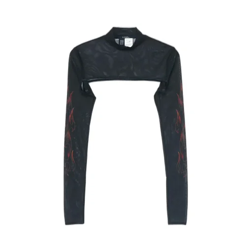Fire Print Extreme Crop Top With Mock Turtleneck