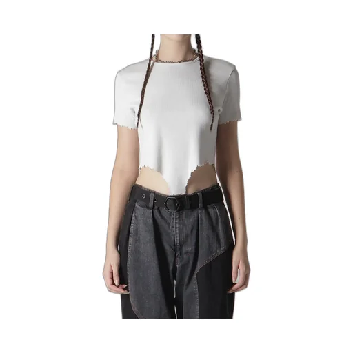 Crushed Rib Stitch Damaged Hem T-Shirt