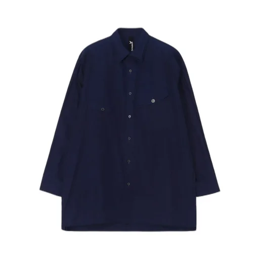 Indigo Dyed Cotton Linen Sheeting Double Collar Slanted Pocket Shirt