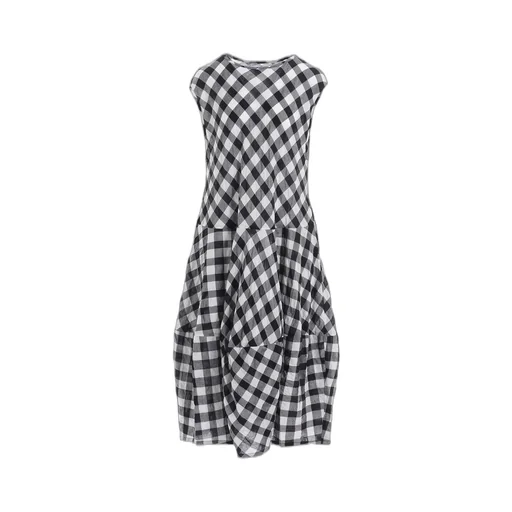 Shirring Plaid Jumper Dress