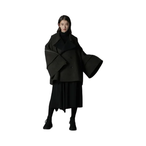 Double Weave Melton Short Length Big Sleeve Double Coat