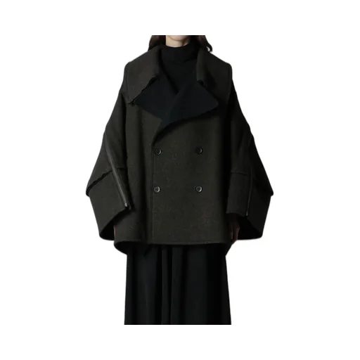 Double Weave Melton Short Length Big Sleeve Double Coat