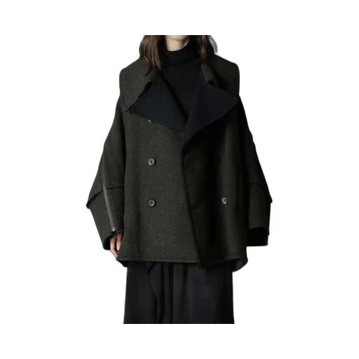 Double Weave Melton Short Length Big Sleeve Double Coat