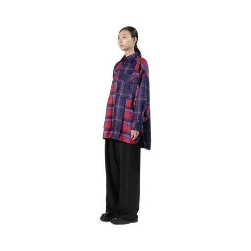 Plaid Shirt Collar Blouse