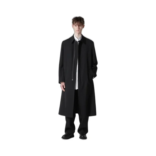 Wool Gabardine Coat With Stand Front Collar