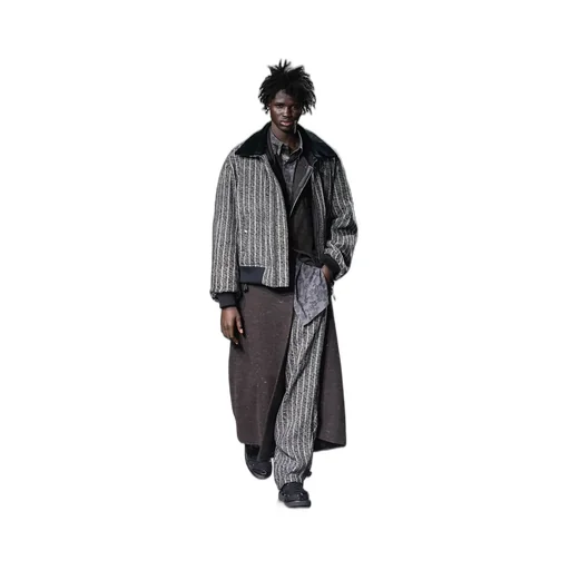 Wool Spinning Leather Switch Collar Button Jacket