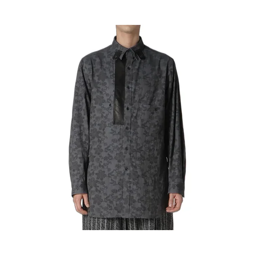 Ink Flower Design+Leathr Panel Blouse