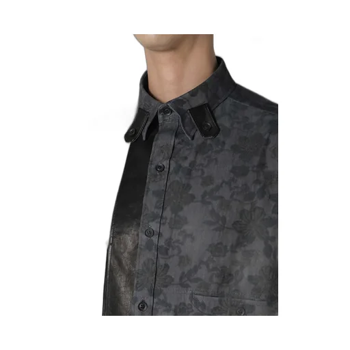 Ink Flower Design+Leathr Panel Blouse