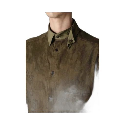 Khaki Flower Jq Arranged Spare Collar Blouse