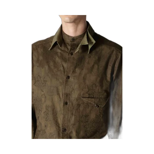 Khaki Flower Jq Arranged Spare Collar Blouse