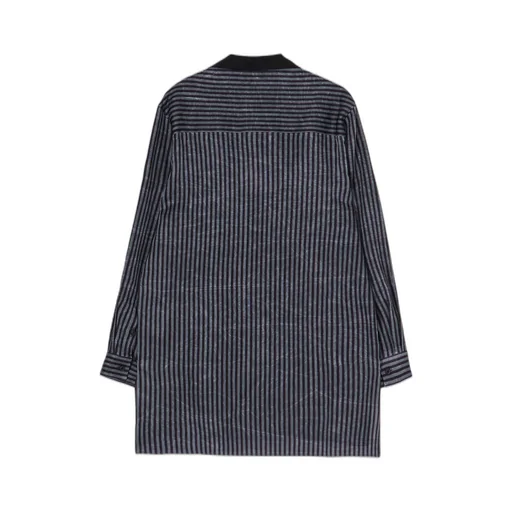 Stripe Open Collar Blouse With Different Fabric