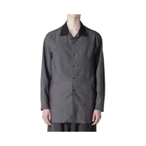 Stripe Open Collar Blouse With Different Fabric