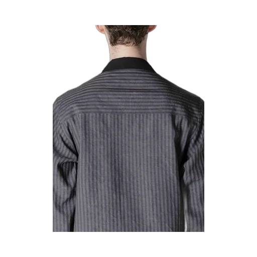 Stripe Open Collar Blouse With Different Fabric