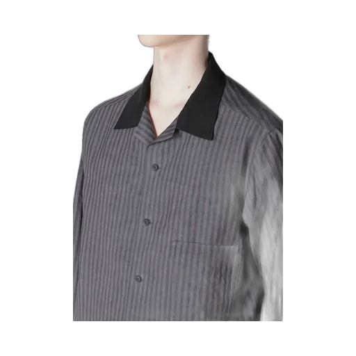 Stripe Open Collar Blouse With Different Fabric