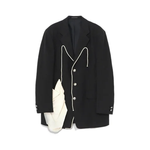 Ink Bkack Flax Wool Cloth N-Left Side Draped Jkt