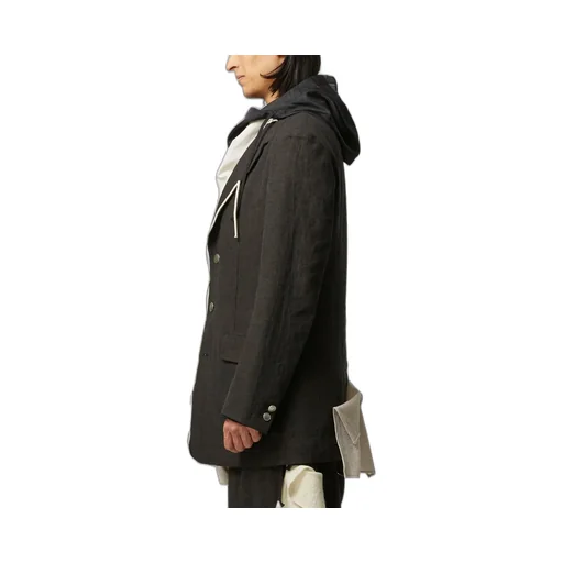 Ink Bkack Flax Wool Cloth N-Left Side Draped Jkt