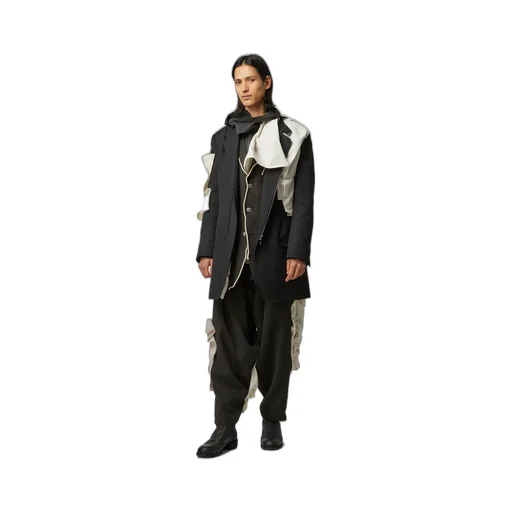 Ink Bkack Flax Wool Cloth N-Left Side Draped Jkt