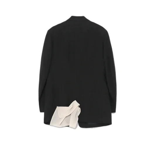 Ink Bkack Flax Wool Cloth N-Left Side Draped Jkt