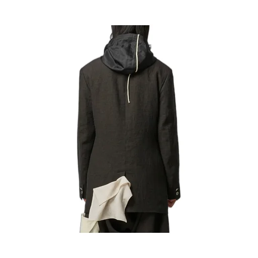 Ink Bkack Flax Wool Cloth N-Left Side Draped Jkt