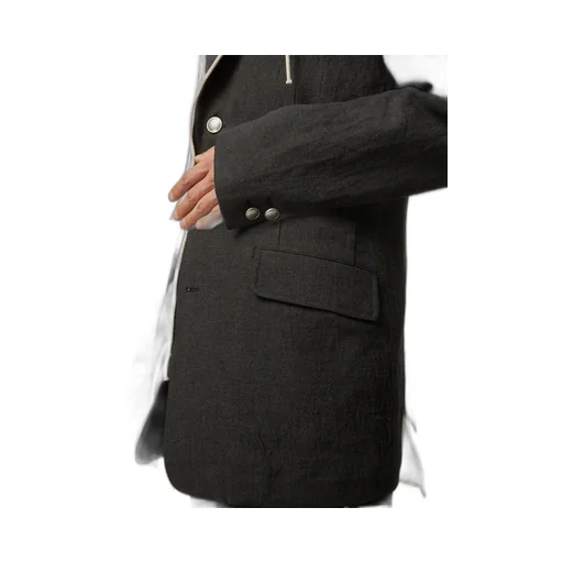 Ink Bkack Flax Wool Cloth N-Left Side Draped Jkt