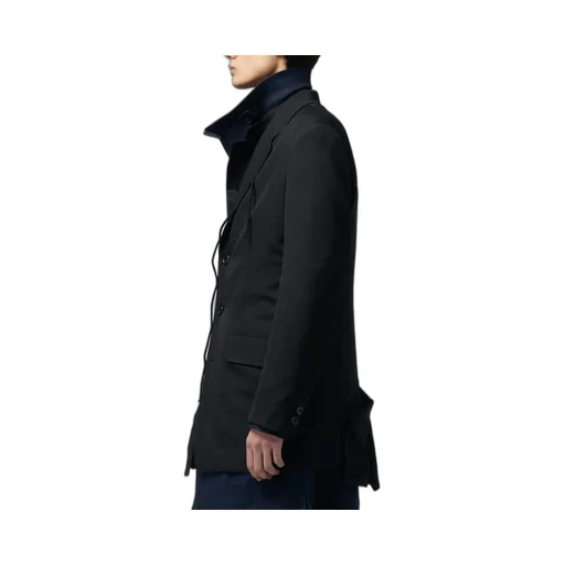 Wool Gabardine Left Side Draped Jacket