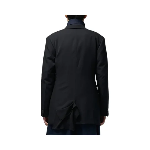 Wool Gabardine Left Side Draped Jacket