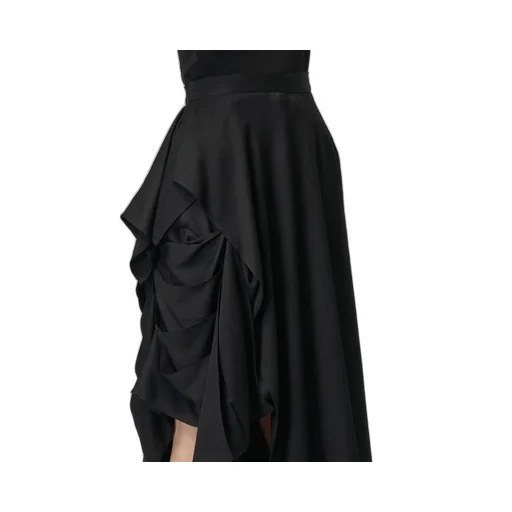 Rayon Satin Pleated Asymmetric Skirt