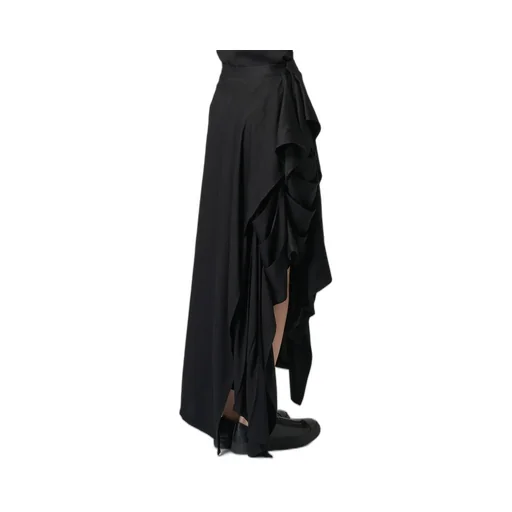 Rayon Satin Pleated Asymmetric Skirt