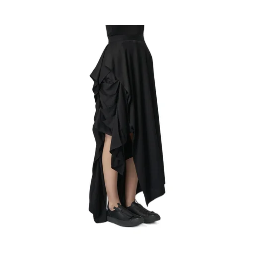 Rayon Satin Pleated Asymmetric Skirt