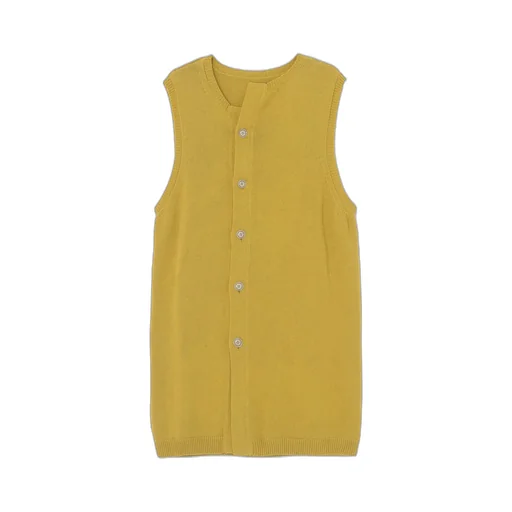 Cotton Linen 30/2 Long Vest With Uneven Neckline
