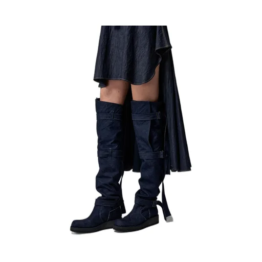 12 Oz Uneven Yarn Denim Long Strap Denim Boots