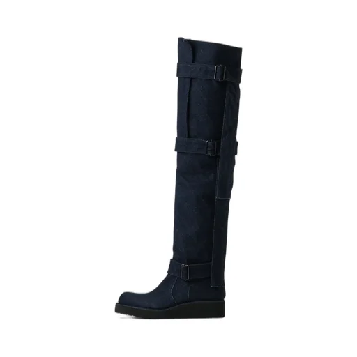 12 Oz Uneven Yarn Denim Long Strap Denim Boots