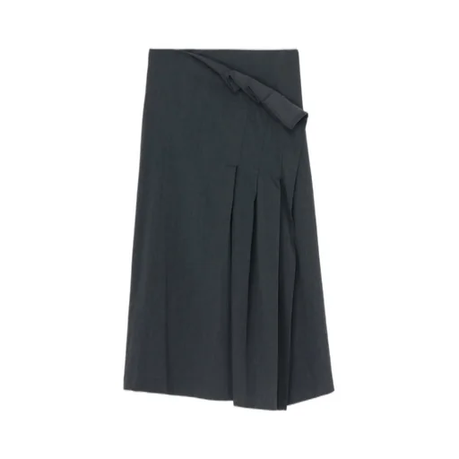 Wrinkled Wool/Rayon Twill Pleated Wrap Skirt