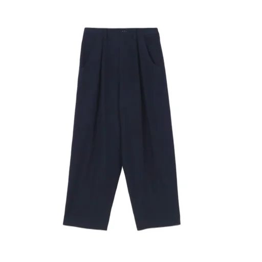 Shrunken Wool Serge Single Pleated Wide Leg Pants