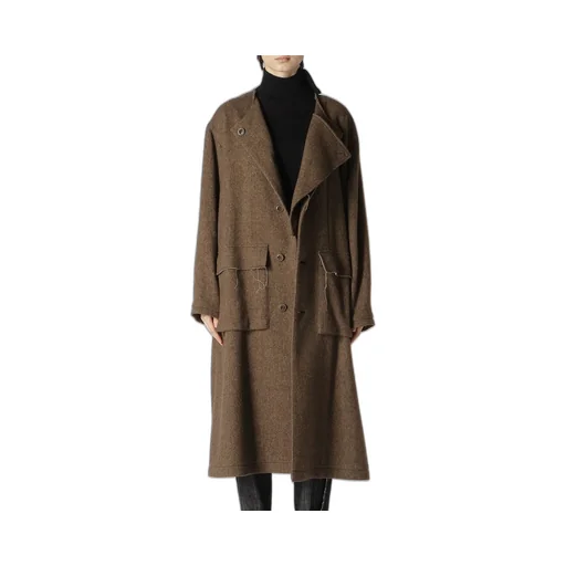 W/Li Herringbone Collarless Coat
