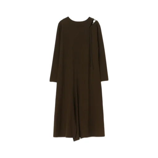 Wool Flannel Lace-Up Shoulder Detail Dress