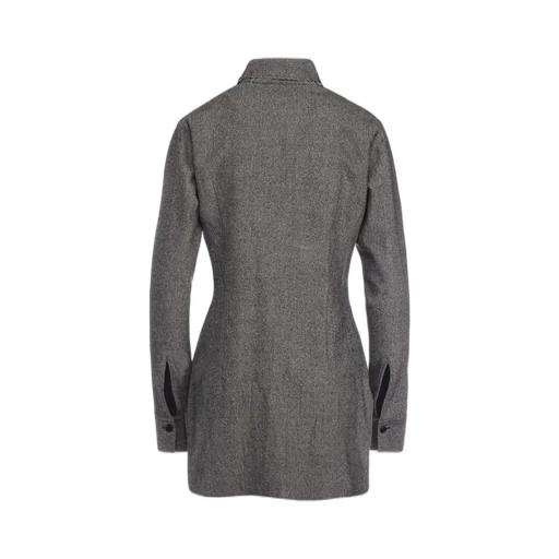 W/ Mini Herringbone Open Neck Blouse