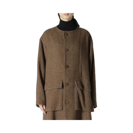 W/Li Herringbone Collarless Coat